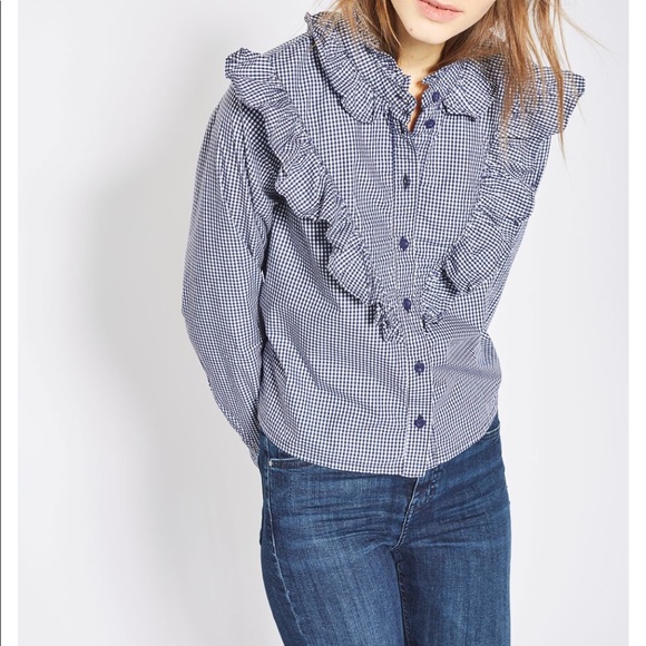 Topshop Tops - Topshop Moto Gingham Frill Shirt